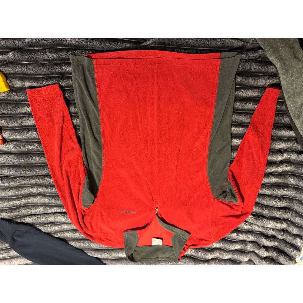 Columbia Mens Quarter Zip Fleece Pullover Red Gray Colorblock Hiking Sweater L